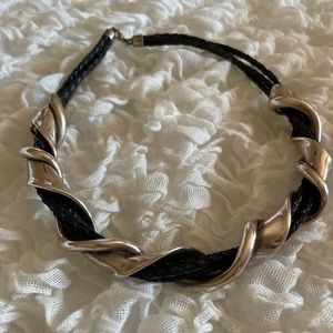 Choker with sterling silver electroform and leather removable cords